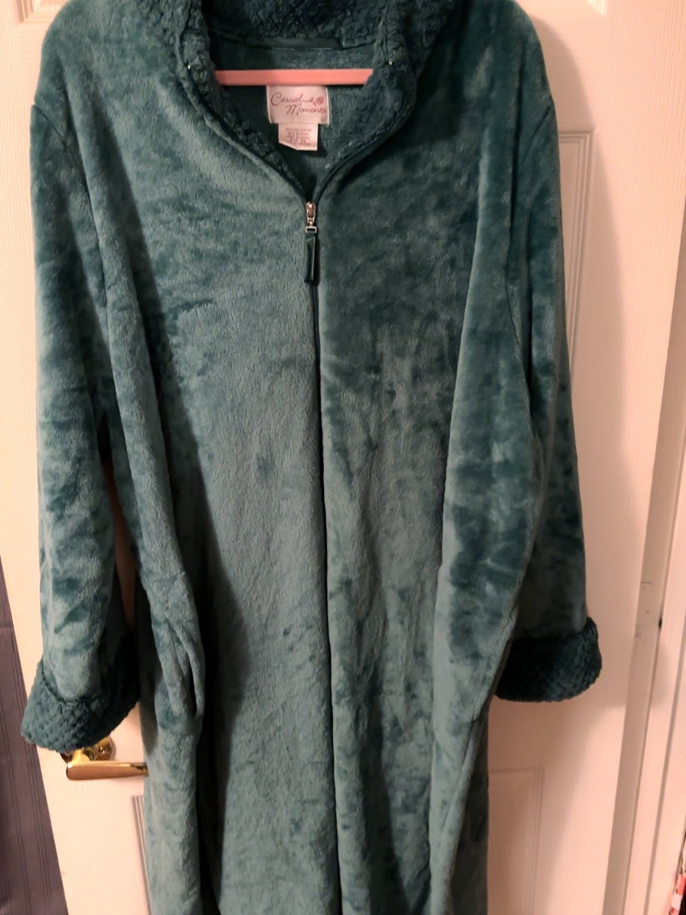 Vintage Plush Zip-Front Robe in Teal Green